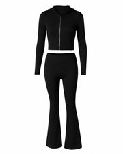RAINY Zip-Up Hoodie and Flare Pants Set