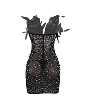 KAYALI Pearl & Rhinestone Embellished Feather Mini Dress