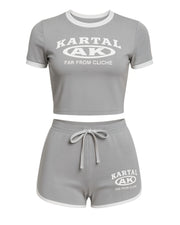 MERRYN Graphic Print Crop Top & Shorts Set