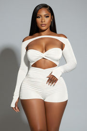 ESMERIA Off-Shoulder Cutout Ruched Romper