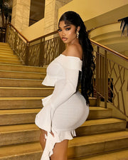 JANINE Ruffled Off Shoulder Mini Dress