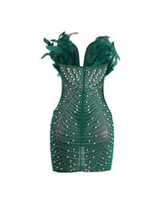 KAYALI Pearl & Rhinestone Embellished Feather Mini Dress