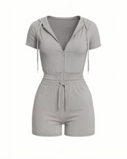 LAVENDER Zip-Up Hoodie Top & Drawstring Shorts Set