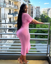 CRISSA Ribbed Button-Front Knit Midi Dress