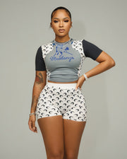 ZAVIA Crescent Contrast Print Crop Top & Shorts Set