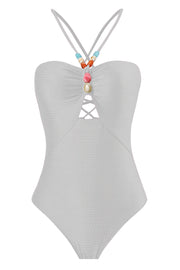 LOTTIE Beaded One-Piece Swimsuit & Tie Maxi Skirt Set