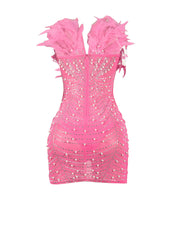 KAYALI Pearl & Rhinestone Embellished Feather Mini Dress