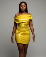 ORIELLE Faux Leather One-Shoulder Mini Dress
