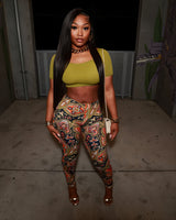 NICAMAE Crop Top & Abstract Printed Leggings Set