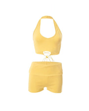 ZEIRA Ribbed Halter Crop Top & High-Waisted Shorts Set