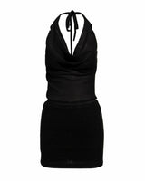 LIORAE Shimmer Draped Halter Top & Skirt Set