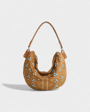 MADIE Turquoise Embellished Brown Suede Hobo Bag