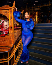 CHARICE Rhinestone & Faux Fur Trim Jumpsuit