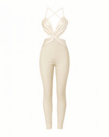 NIANA Satin Twist Cutout Jumpsuit