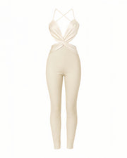 NIANA Satin Twist Cutout Jumpsuit