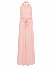 CHRISTINE Sheer Ruched Halter Top and Maxi Skirt Set