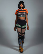 ASHLYN Printed Mesh Crop Top & Pants Set