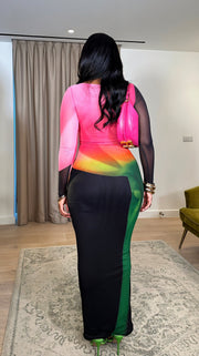 FLEUR Gradient Multi-Color Long Sleeve Maxi Dress