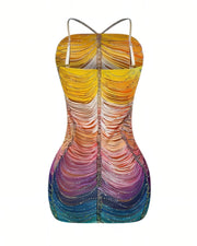 EMANY Rhinestone Embellished Gradient Mini Dress