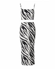 CLARIS Zebra Print Crop Top and Maxi Skirt Set