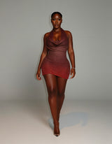 IMOGEN Rhinestone Embellished Cowl Neck Mini Dress