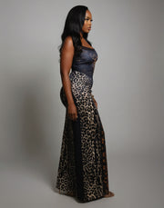CAITLYN Leopard Print Lace-up Waist Maxi Dress