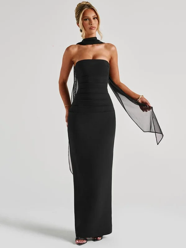 Scarf Neck Backless Bodycon Dress - Image 2