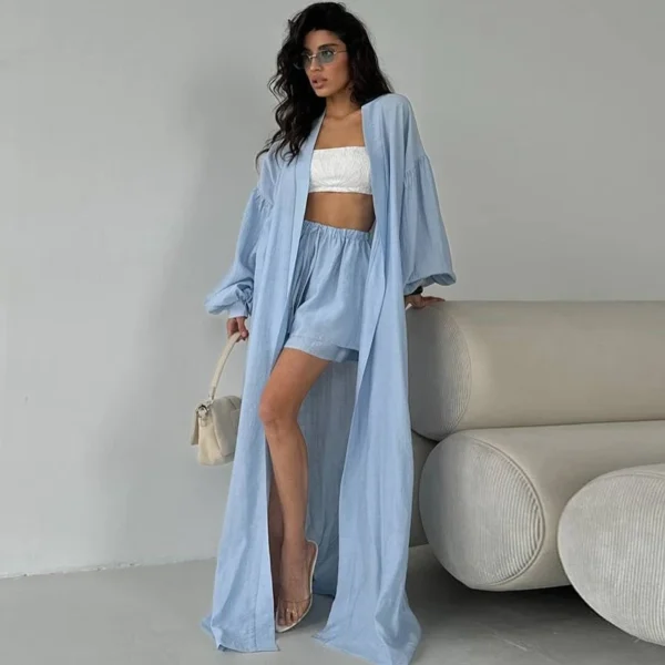 Lace-Up Shorts & Ballon Sleeve Two-Piece Suit - Image 8