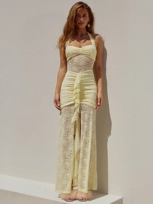 Ruched Backless Bodycon Maxi Dress - Image 4