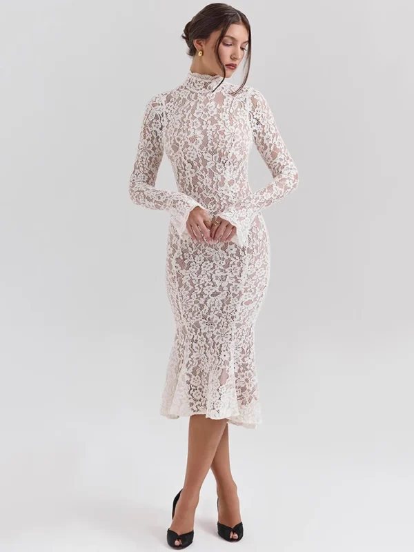 Elegant High Neck Lace Dress - Image 2