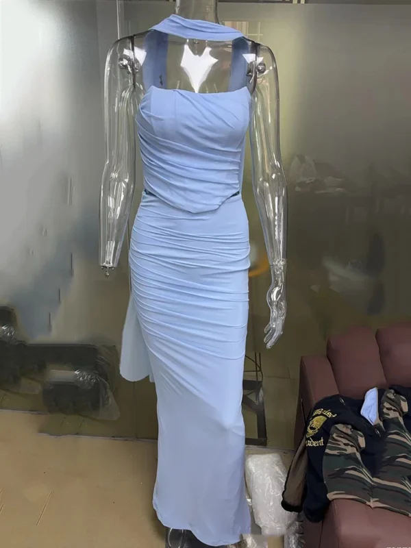 Sexy Two-Piece Club Set with Halter Top & Maxi Skirt - Image 6