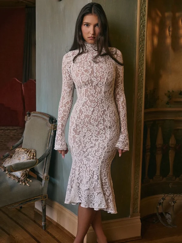 Elegant High Neck Lace Dress - Image 6
