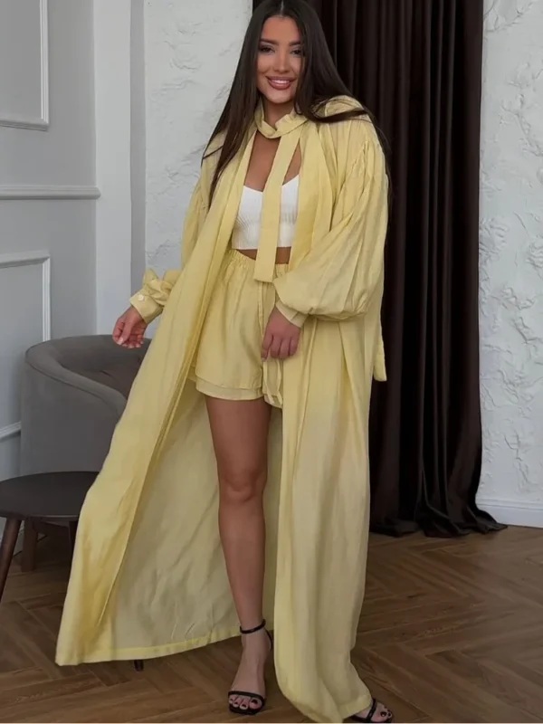 Lace-Up Shorts & Ballon Sleeve Two-Piece Suit