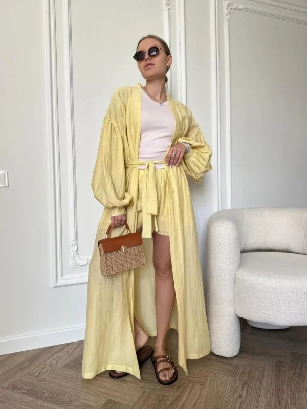Lace-Up Shorts & Ballon Sleeve Two-Piece Suit - Image 3