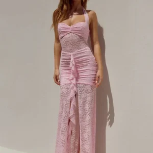 Ruched Backless Bodycon Maxi Dress