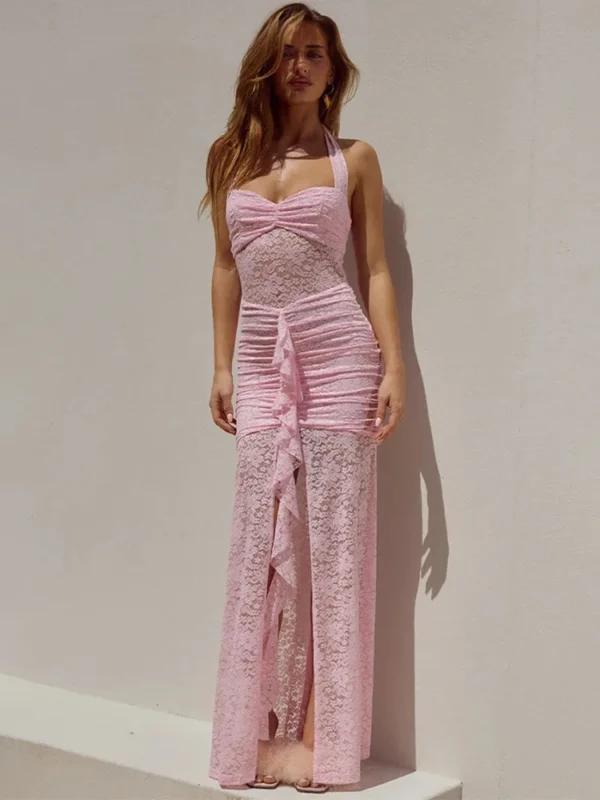 Ruched Backless Bodycon Maxi Dress