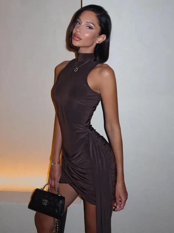 Ruched Turtleneck Bodycon Mini Dress