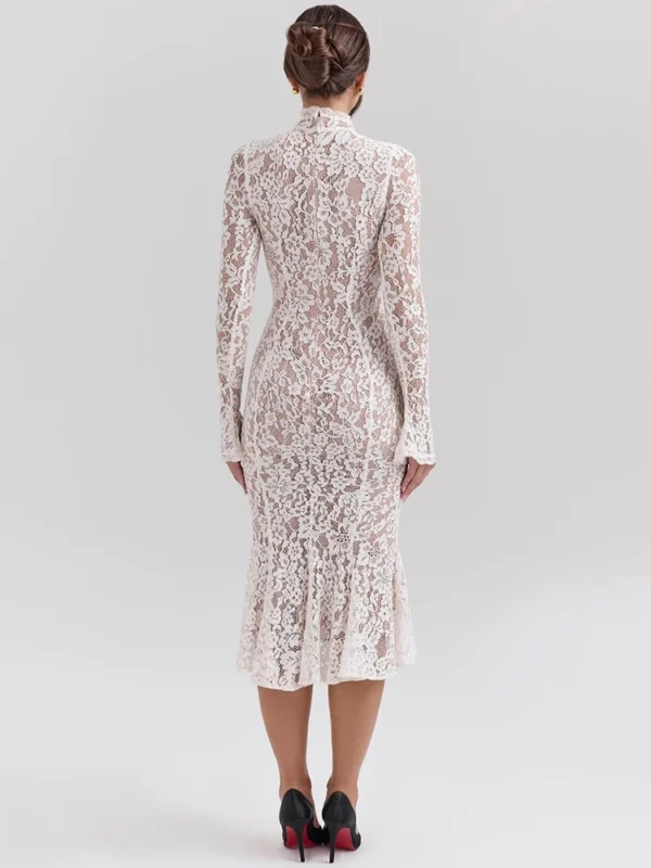 Elegant High Neck Lace Dress - Image 4