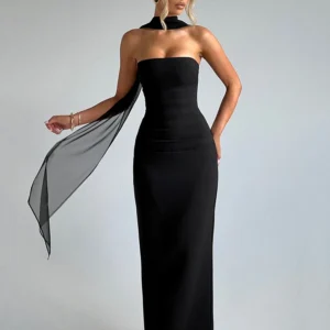 Scarf Neck Backless Bodycon Dress