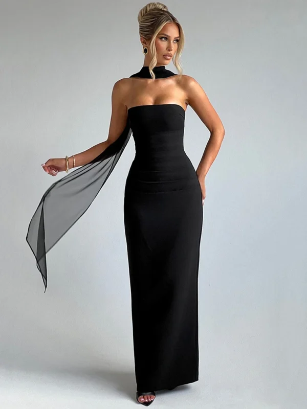 Scarf Neck Backless Bodycon Dress