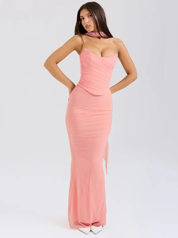 Sexy Two-Piece Club Set with Halter Top & Maxi Skirt - Image 5