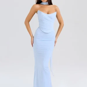 Sexy Two-Piece Club Set with Halter Top & Maxi Skirt