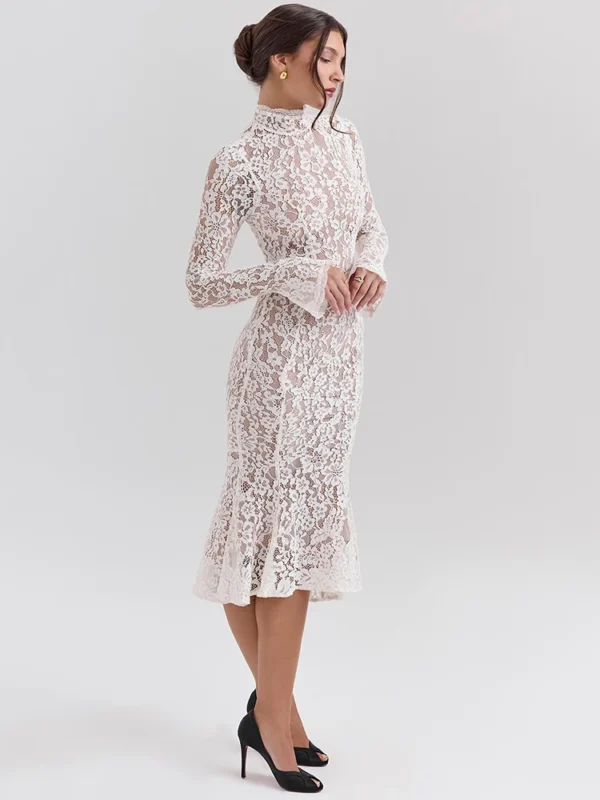 Elegant High Neck Lace Dress - Image 3
