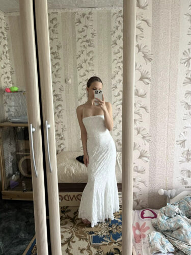 White Lace-Up Backless Maxi Dress – Sexy Summer Bodycon Gown photo review