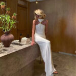 Off-Shoulder Knit Maxi Dress with Metal Buckle photo review