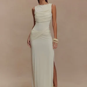 Elegant Backless Ruched Maxi Dress