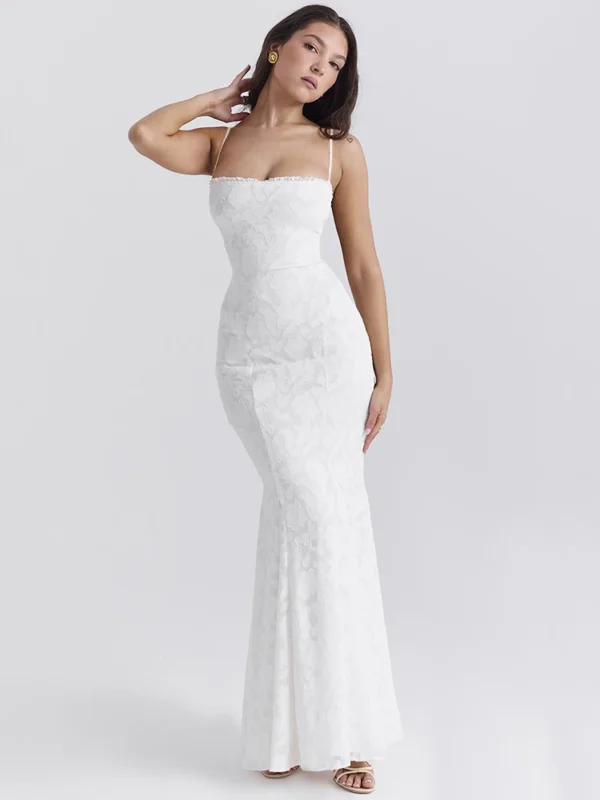 White Lace-Up Backless Maxi Dress – Sexy Summer Bodycon Gown - Image 3