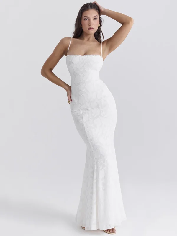 White Lace-Up Backless Maxi Dress – Sexy Summer Bodycon Gown - Image 2