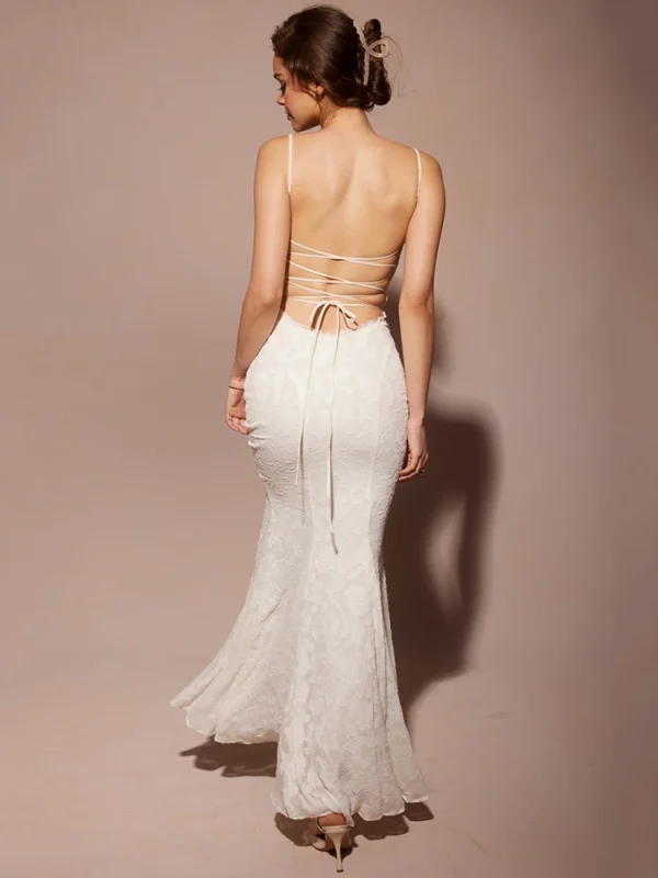 White Lace-Up Backless Maxi Dress – Sexy Summer Bodycon Gown - Image 6